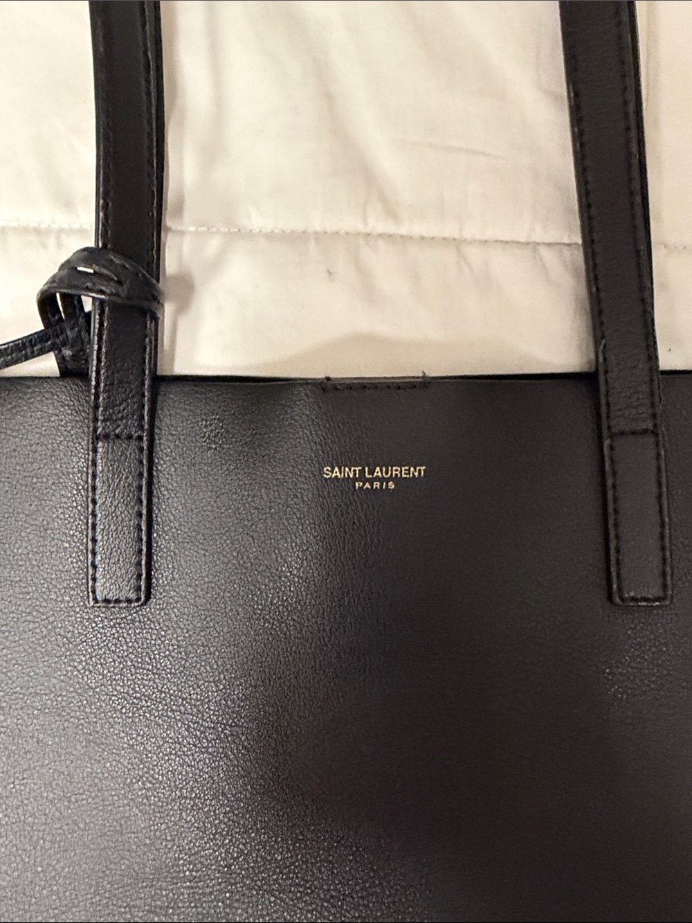 Saint Laurent Black Leather Tote with Gold YSL Charm and Matching Pouch - Picture 3 of 7